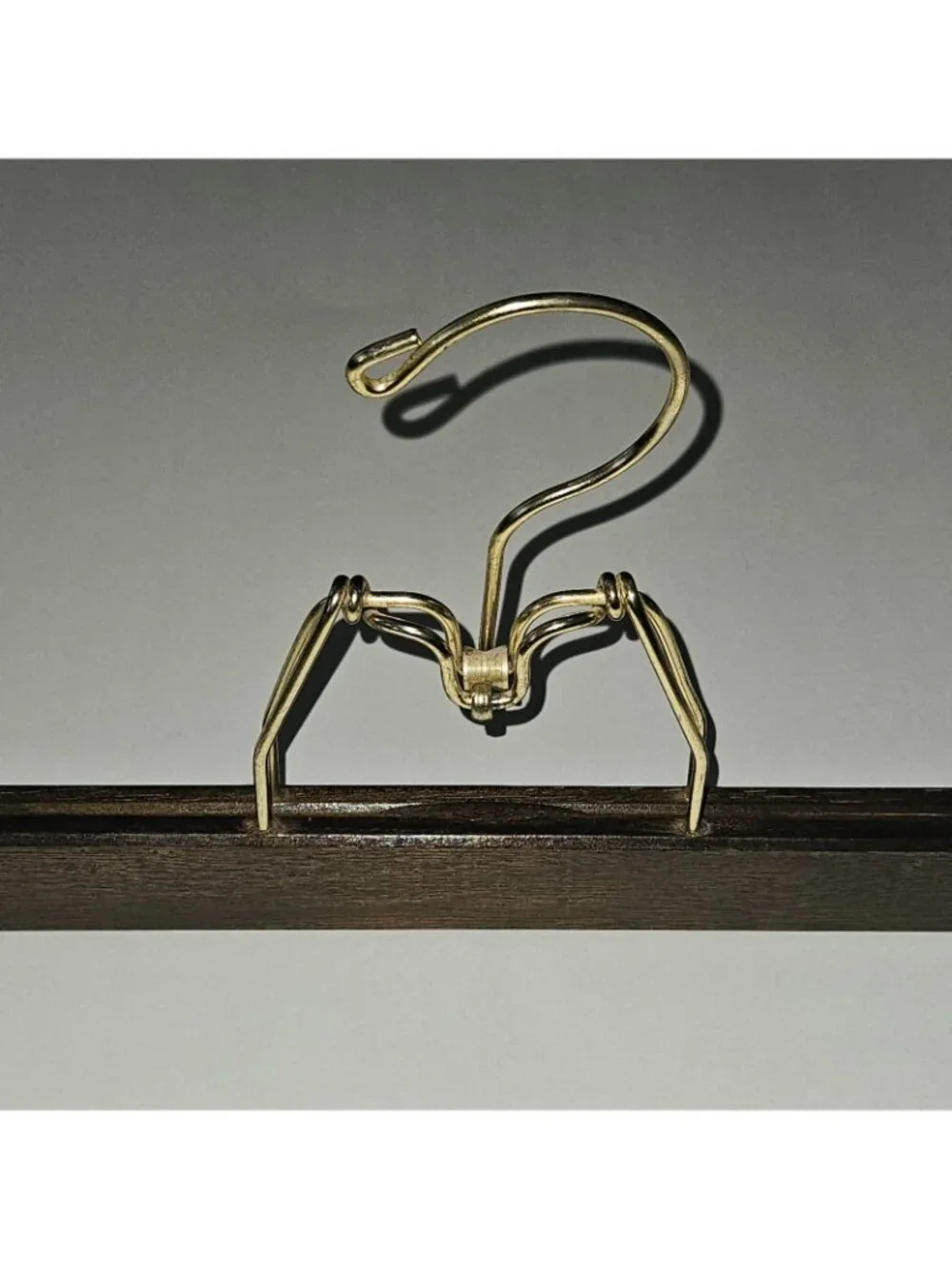 Dark Brown Wooden Clamp Hanger Gold Tone Hook 10